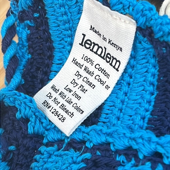 NWT Lemlem L 100% Cotton Knit Bathing Suit Bikini Bottom Blue Stripe Adjustable - Picture 6 of 11